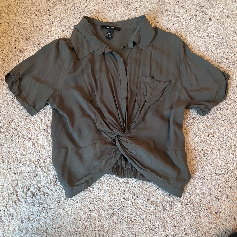 Forever 21 Olive Twist-Front Blouse